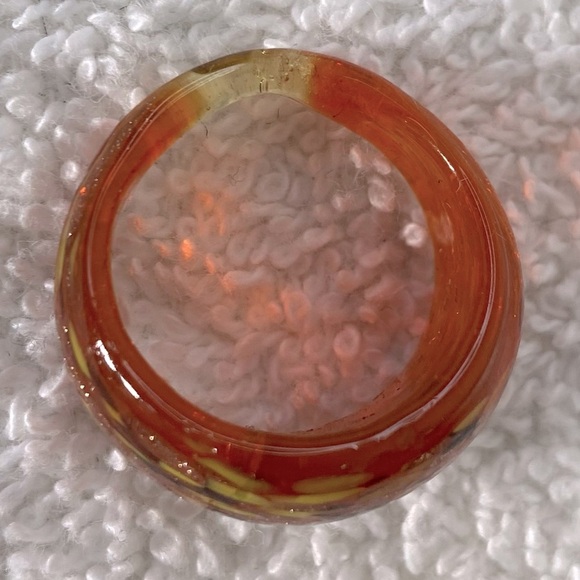 Vintage Art Glass Handmade Red Yellow Black Band Ring - Picture 8 of 12
